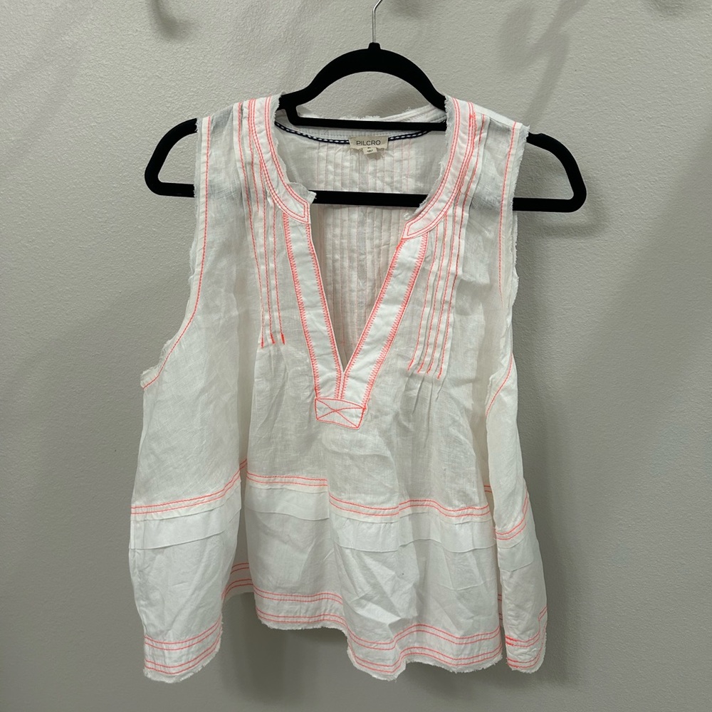 Pilcro White and Pink Embroidered Blouse